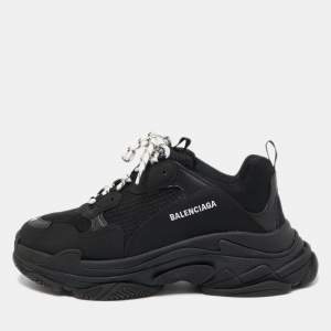 Pre Owned Balenciaga Black Mesh and Leather Triple S Sneakers Size 46