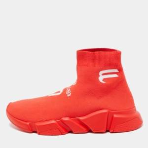Balenciaga Red Knit Fabric Speed LT Soccer Sneakers Size 42