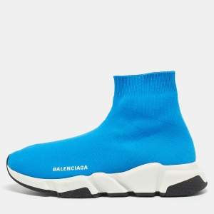 Pre Owned Balenciaga Blue Knit Fabric Speed Trainer Sneakers Size 41