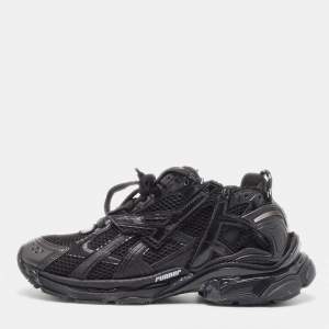 Pre Owned Balenciaga Black Mesh and Leather Runner Sneakers Size 41