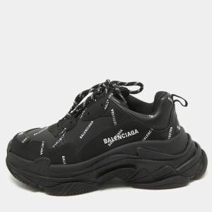 حذاء رياضي بالنسياغا تريبل إس جلد أسود صناعي بالشعار مقاس 40