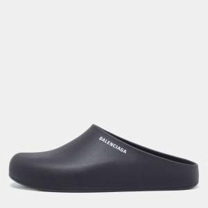 Balenciaga Black Rubber Flat Mules Size 42