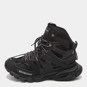 Pre Owned Balenciaga Black Mesh and Faux Leather Track Hike High Top Sneakers Size 40