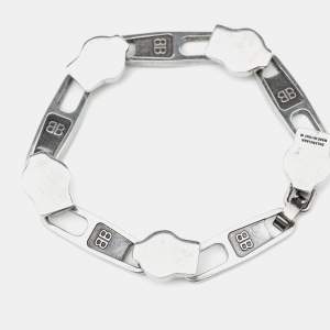 Balenciaga Silver Tone Zip Logo Motif Link Bracelet M