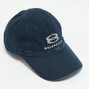 Balenciaga Blue Logo Embroidered Fabric Baseball Cap S