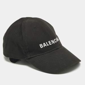 Pre Owned Balenciaga Black Logo Embroidered Cotton Baseball Cap L
