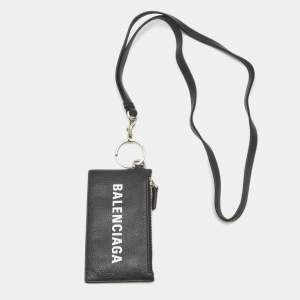 Pre Owned Balenciaga Cash Card Case On Keychain Black Leather 