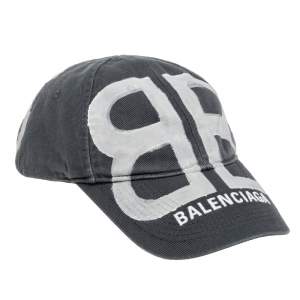 مملوكة مسبقًا  Balenciaga Grey Organic Cotton BB Sprayed Baseball Cap L