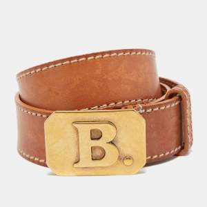 Balenciaga Brown Leather B Logo Plague Belt 100CM