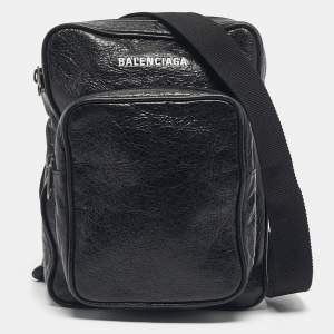 Pre Owned Balenciaga Black Leather Explorer Crossbody Bag