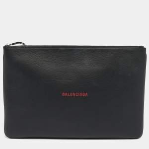 Pre Owned Balenciaga Black Leather Everyday Zip Pouch