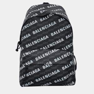 Pre Owned Balenciaga Black Canvas Signature Logo-Printed Backpack