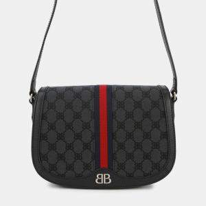 Pre Owned Balenciaga Gucci Balenciaga The Hacker Project Ophidia Shoulder Bag Black Canvas Leather