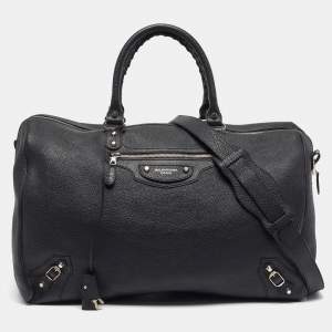 مملوكة مسبقًا حقيبة سفر دوفل بالنسياجا جلد أسود 24 ساعة