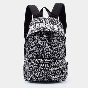 Balenciaga Black/White All Over Logo Print Nylon Backpack