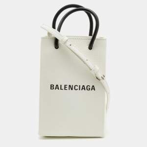 Balenciaga White/Black Leather North South Crossbody Bag