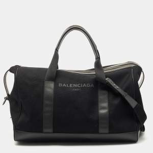 Balenciaga Black Canvas and Leather Logo Weekender