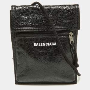 Balenciaga Black Leather Explorer Pouch Crossbody Bag