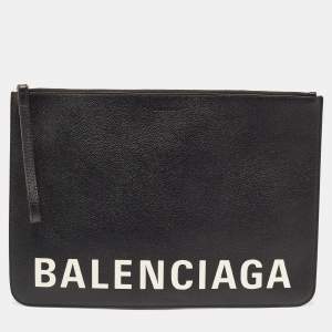 Balenciaga Black Leather Zip Pouch