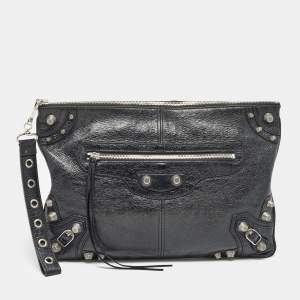 Balenciaga Black Leather Le Cagole Wristlet Pouch