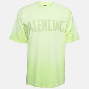 Balenciaga Fluorescent Green Distressed Cotton Oversized T-Shirt XXS
