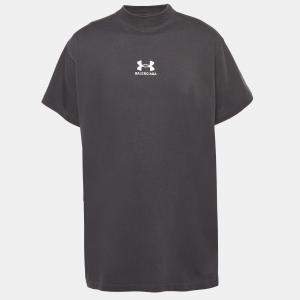 Pre Owned Balenciaga X Under Armour Black Logo Embroidered Cotton T-Shirt L