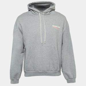 Balenciaga Grey Printed Cotton Knit Hoodie L