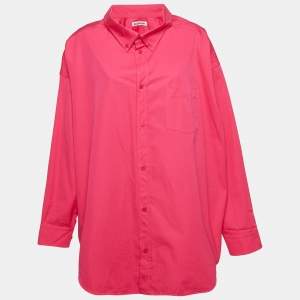 Balenciaga Pink Logo Print Cotton Oversized Shirt XS