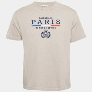 Balenciaga Grey Embroidered Cotton Jersey T-Shirt XS