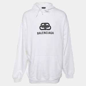 Balenciaga White Cotton Knit Logo Hoodie S