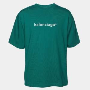 Balenciaga Green Cotton Logo Print T-Shirt XS