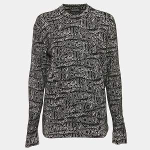 Balenciaga Black Logo Intarsia Stretch Knit Sweatshirt XS