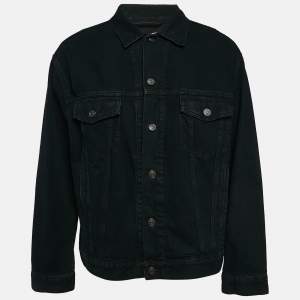 Pre Owned Balenciaga Navy Blue Embroidered Denim Jacket S