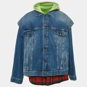 Balenciaga Blue Checked Cotton and Denim Layered Jacket S