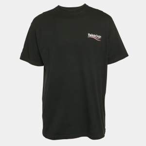 Pre Owned Balenciaga Black Logo Print Jersey Oversized T-Shirt S