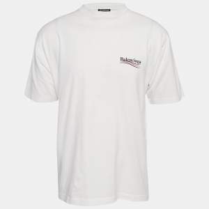 Balenciaga White Logo Print Jersey Oversized T-Shirt XS
