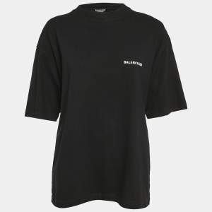 Balenciaga Black Logo Print Jersey Oversized T-Shirt S