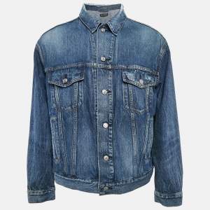 Balenciaga Blue Dirty Light Blue Denim Distressed Collar Jacket M