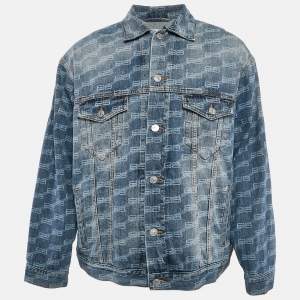 Balenciaga Unifit Blue Logo Pattern Denim Oversized Jacket S