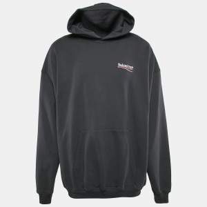 Balenciaga Unisex Grey Logo Embroidery Cotton Knit Oversized Hoodie XS