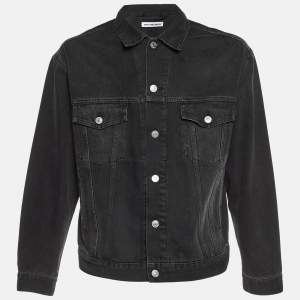 Balenciaga Grey Rhinestone Logo Denim Oversized Jacket XS