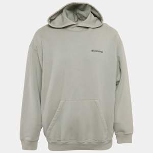 Balenciaga Grey Logo Embroidered Cotton Hoodie M
