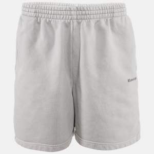 Balenciaga Grey Logo Embroidered Cotton Knit Sweat Shorts S