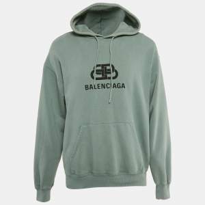 Balenciaga Blue Logo Print Cotton Knit Hoodie M