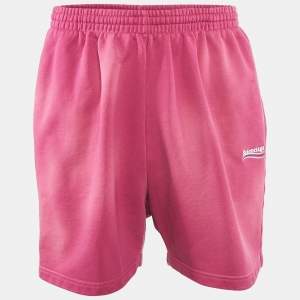 Balenciaga Pink Logo Embroidered Cotton Knit Unisex Shorts S