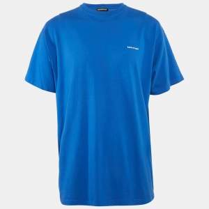 Balenciaga Blue Logo Print Jersey Oversized T-Shirt L