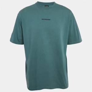 Balenciaga Blue Logo Embroidered Jersey Oversized T-Shirt M