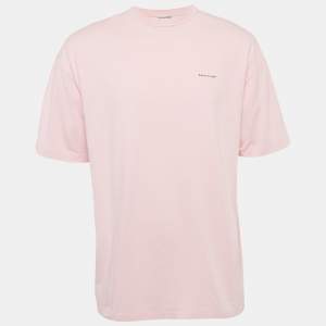Pre Owned Balenciaga Pink Logo Print Jersey Crewneck T-Shirt M