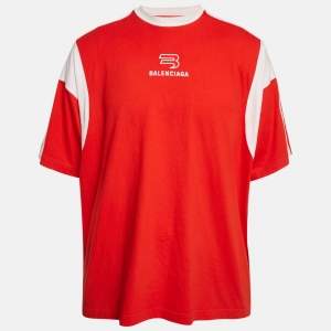 Balenciaga Unifit Red Logo Print Jersey Oversized T-Shirt L