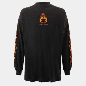Balenciaga Black Printed Jersey Distressed Crew Neck T-Shirt L